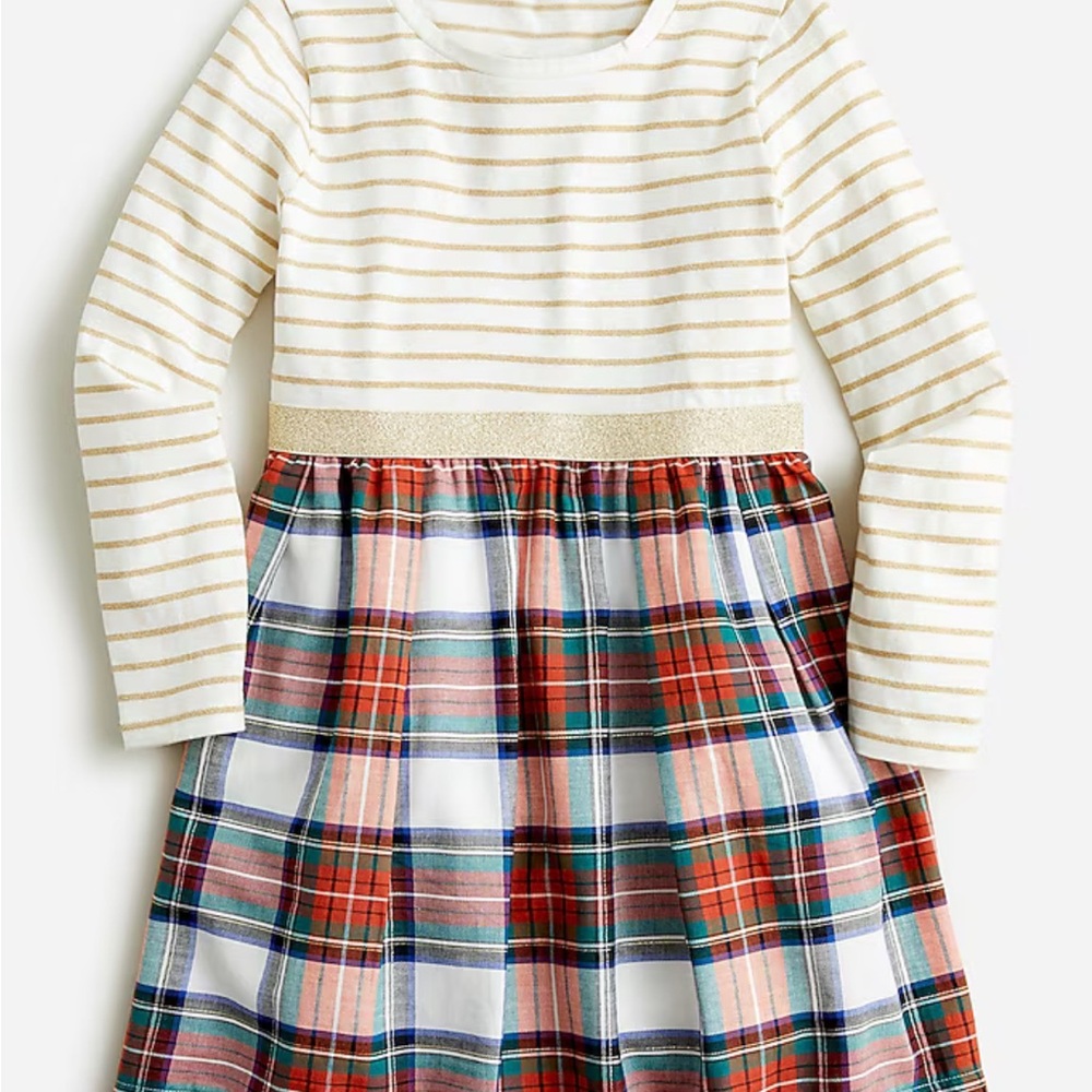J. Crew Striped and Plaid Kids Dress - Cream and Multicolor